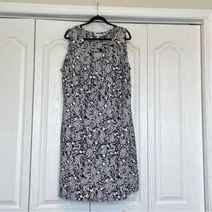 Charter Club Split Neck Black and White Floral Flowers Paisley Midi Dress